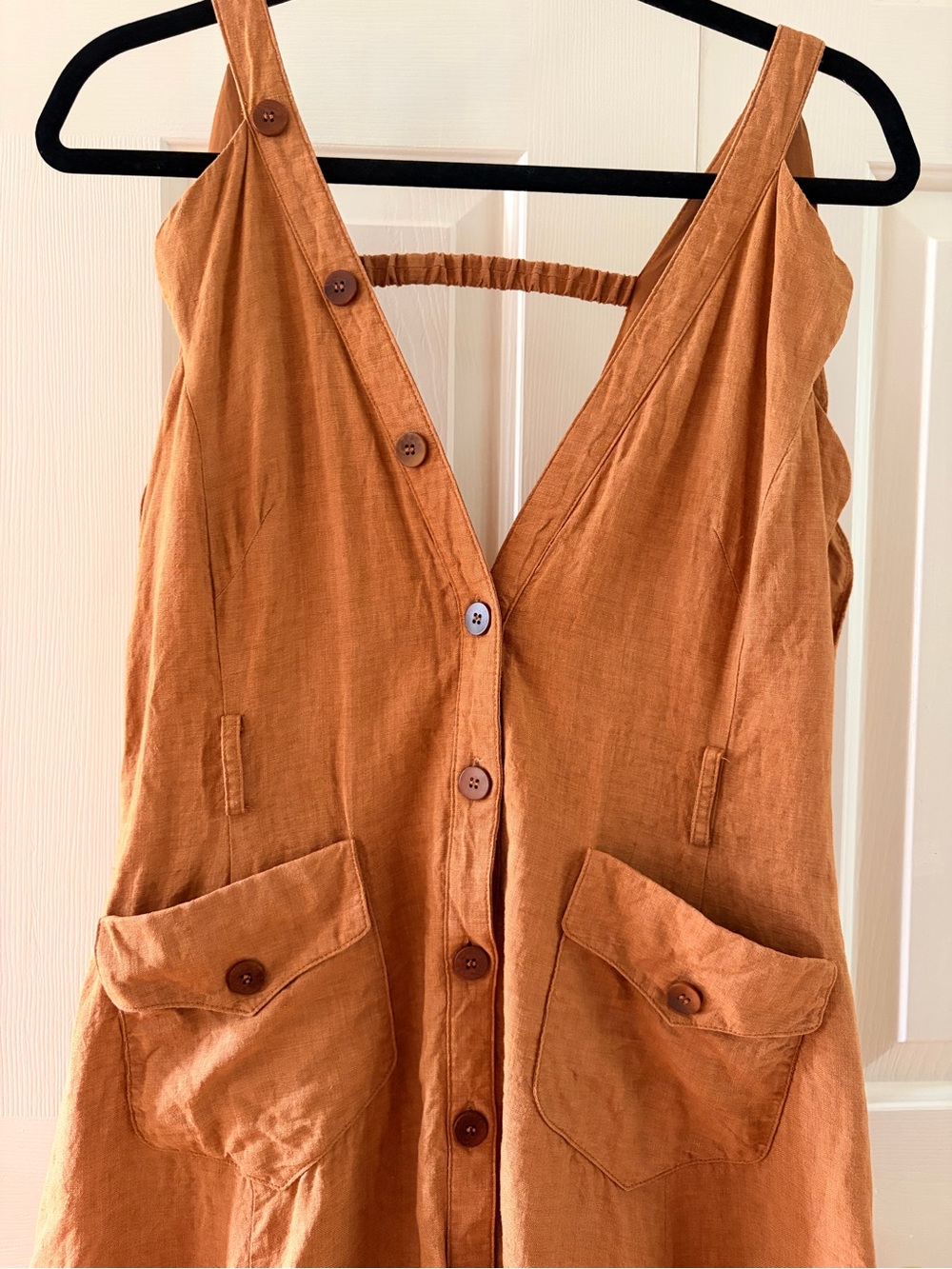 Linennaive Rust Button-Front Linen Midi Dress - Picture 2 of 11